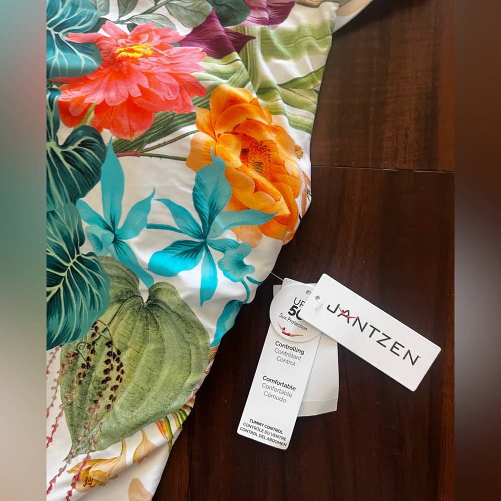 New Jantzen woman One-Piece Swimsuit in White with Tropical Floral Print size 12 - Picture 7 of 15
